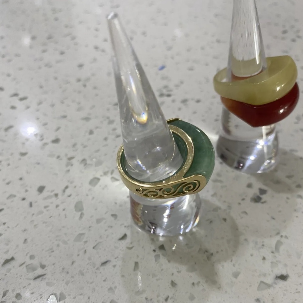 14k Solid Gold Jacket Ring + 3 Natural Jade Rings - image 5